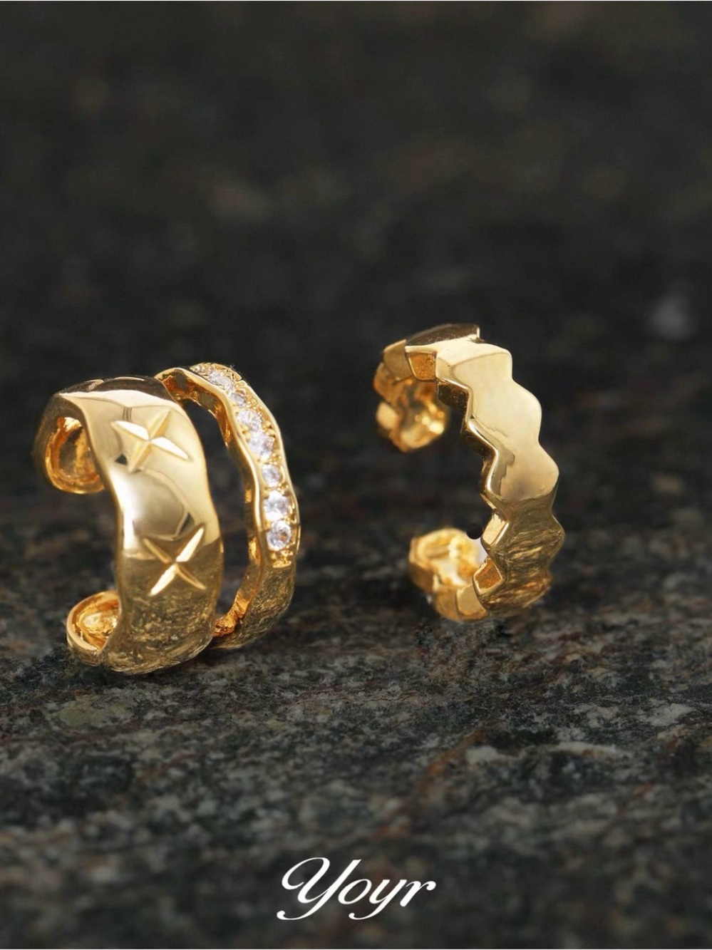 Gold Plated Star & CZ Huggie Earring Set